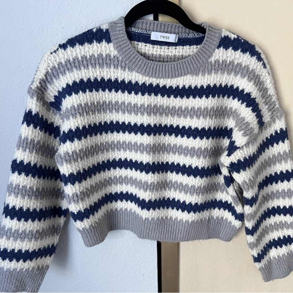Striped Gray and Blue Women's Sweater